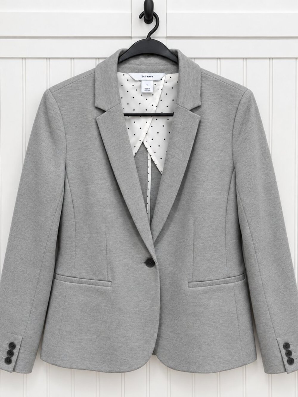 Old Navy Gray Ponte Knit Blazer Women’s Large NWOT Polka Dot Lining Workwear